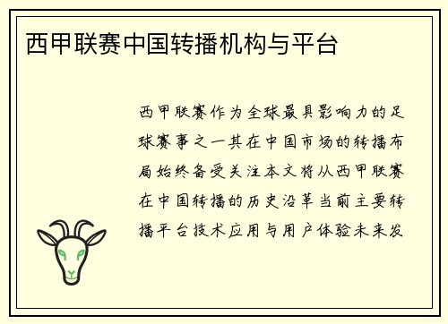 西甲联赛中国转播机构与平台