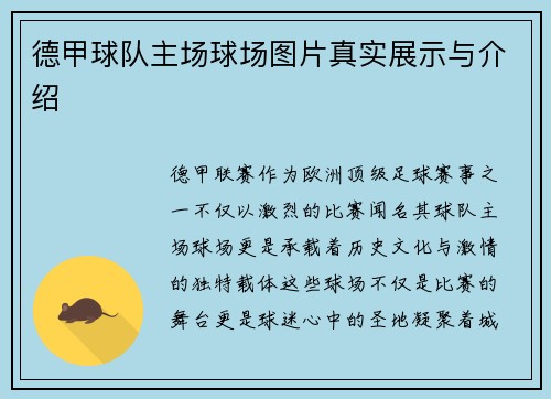 德甲球队主场球场图片真实展示与介绍